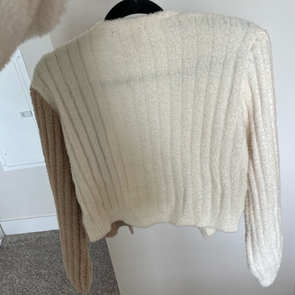 Knitted V Neck Cardigan Brown + Cream - Picture 4 of 9